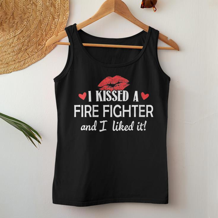 Womens I Kissed A Fire Fighter Design Married Dating Anniversary G Women Tank Top Basic Casual Daily Weekend Graphic Funny Gifts