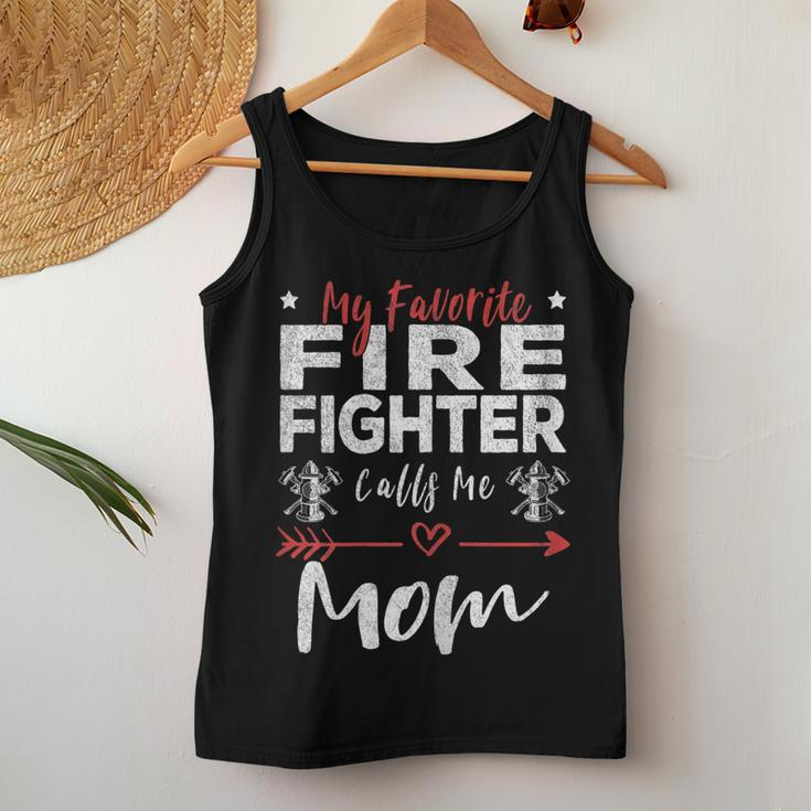 Womens My Favorite Firefighter Calls Me Mom Firefighter Mom Women Tank Top Basic Casual Daily Weekend Graphic Funny Gifts