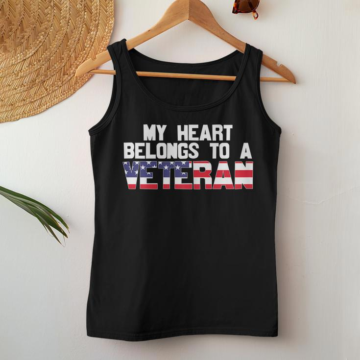 Womens My Heart Belongs To A Veteran Awesome Veteran Day Design Women Tank Top Basic Casual Daily Weekend Graphic Funny Gifts