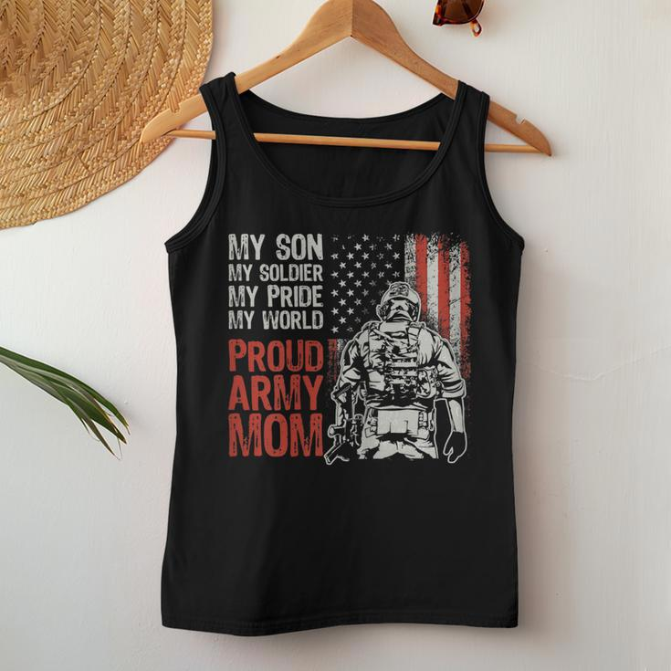 Womens My Son My Soldier Hero Proud Army Mom Us Military Mother Women Tank Top Basic Casual Daily Weekend Graphic Funny Gifts