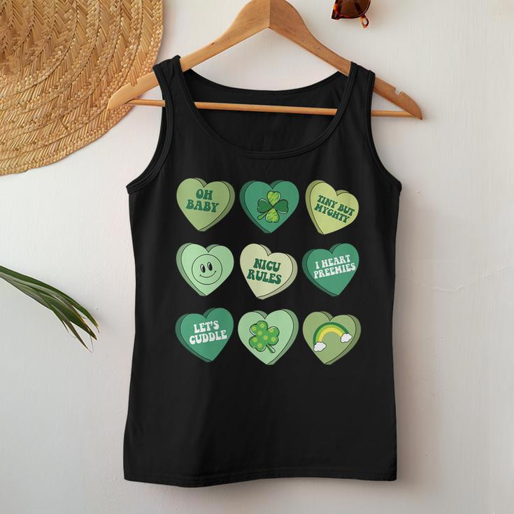 Womens Vintage Heart Candy Nicu Nurse St Patricks Day Women Tank Top Basic Casual Daily Weekend Graphic Funny Gifts