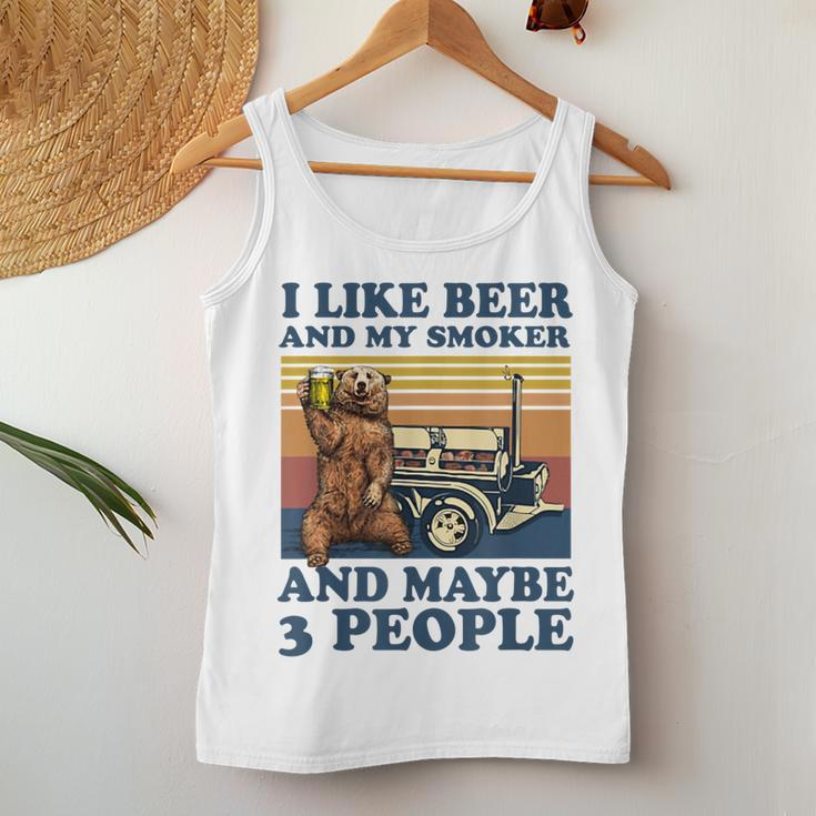 Bear I Like Beer And My Smoker And Maybe 3 People Women Tank Top Basic Casual Daily Weekend Graphic Funny Gifts