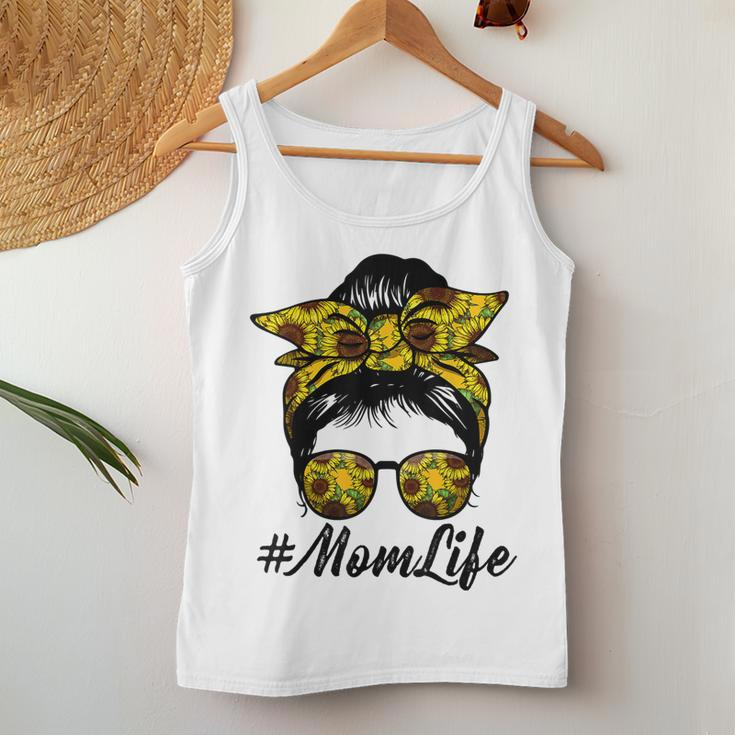 Cute Mom Women Life Sunflower Messy Bun Women Tank Top Unique Gifts