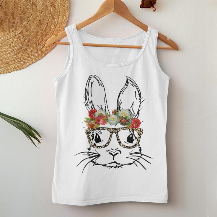 Cute Mom N Girls Easter Bunny With Glasses Leopard Print Women Tank Top Unique Gifts