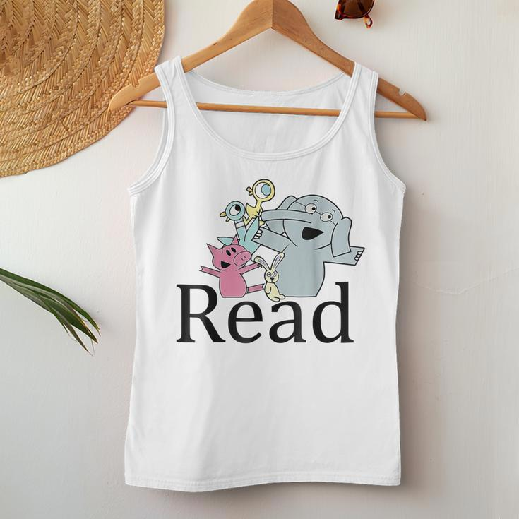 Funny Library Teacher Read Book Club Piggie Elephant Pigeons Women Tank Top Basic Casual Daily Weekend Graphic Personalized Gifts