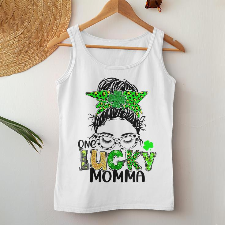One Lucky Momma Messy Bun Mom Shamrock St Patricks Day Women Tank Top Basic Casual Daily Weekend Graphic Personalized Gifts