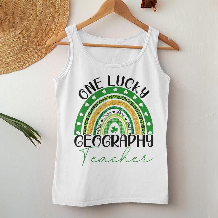 One Lucky Teacher Rainbow St Patricks Day Geography Teacher Women Tank Top Basic Casual Daily Weekend Graphic Funny Gifts