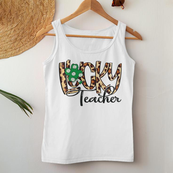 One Lucky Teacher Shamrock Clover Leopard St Patricks Day Women Tank Top Basic Casual Daily Weekend Graphic Funny Gifts