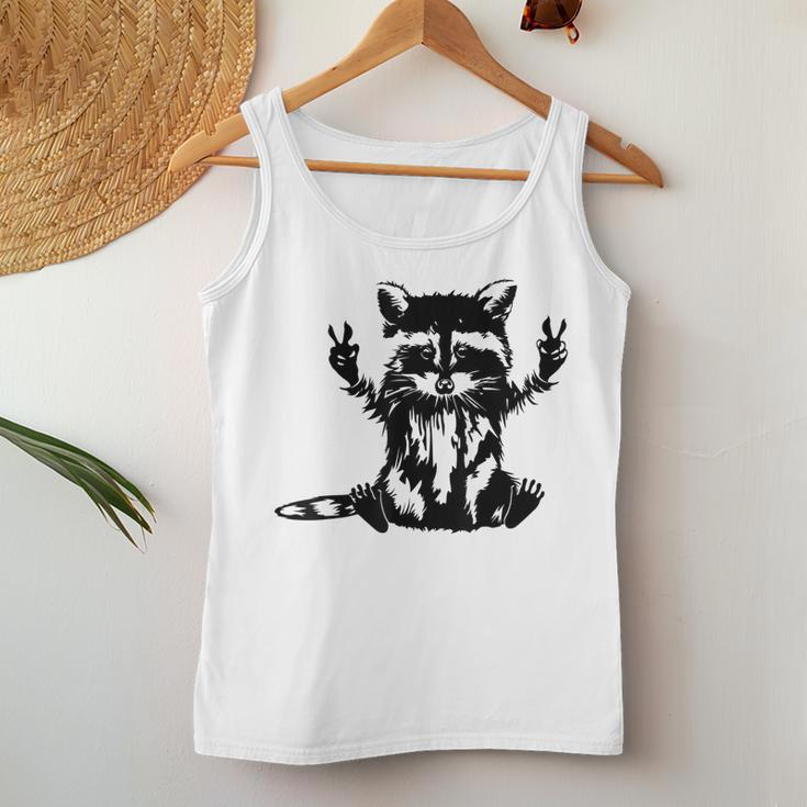 Racoon Peace Sign Trashed Racoon Panda Lovers Women Tank Top Unique Gifts