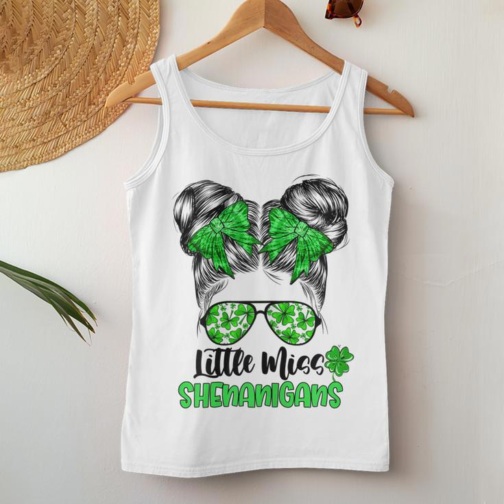 StPatricks Day Messy Bun For Girls Little Miss Shenanigans Women Tank Top Basic Casual Daily Weekend Graphic Funny Gifts