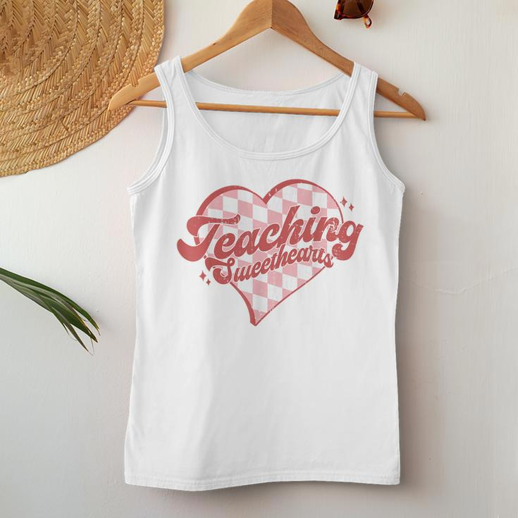 Teaching Sweethearts Checkered Heart Valentines Day Teacher Women Tank Top Basic Casual Daily Weekend Graphic Funny Gifts
