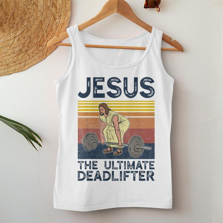Vintage Jesus The Ultimate Deadlifter Christian Gym Women Tank Top Unique Gifts