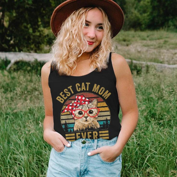 Best Cat Mom Ever Vintage Retro 70S Bandana Red Glasses Women Tank Top Basic Casual Daily Weekend Graphic Gifts for Her