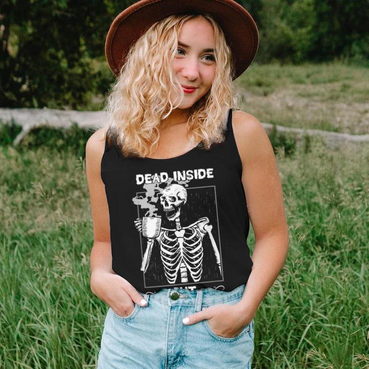 Dead Inside But Caffeinated Skeleton Drinking Coffee Funny Women Tank Top Basic Casual Daily Weekend Graphic Gifts for Her