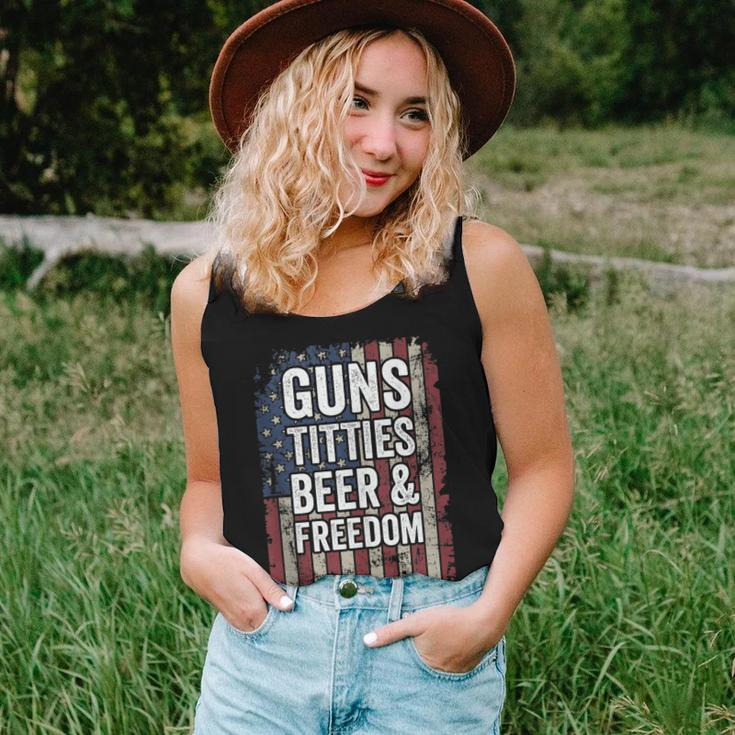 Guns Titties Beer & Freedom - Funny Mens Gun Drinking Joke Women Tank Top Basic Casual Daily Weekend Graphic Gifts for Her