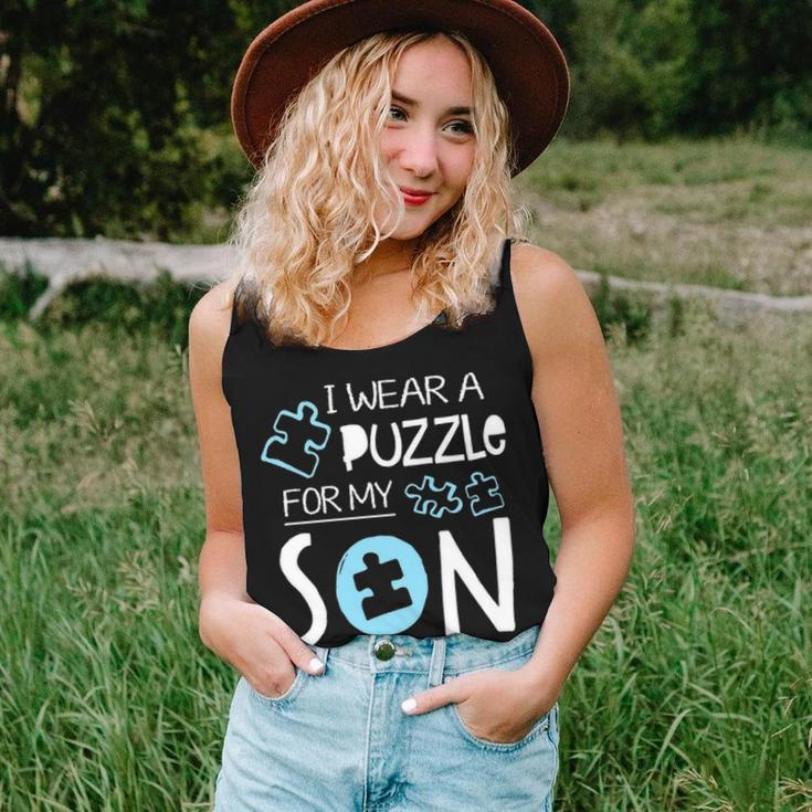 I Wear A Blue Puzzle For My Son Autism Aware Month Mom Dad Women Tank Top Basic Casual Daily Weekend Graphic Gifts for Her