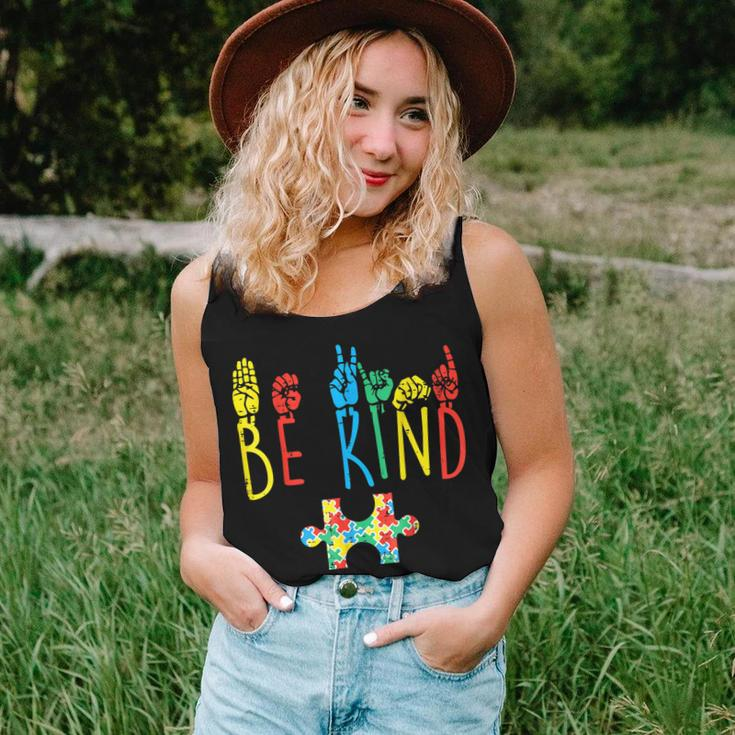 Be Kind Hand Sign Language Puzzle Autism Awareness Asl Mom Women Tank Top Gifts for Her