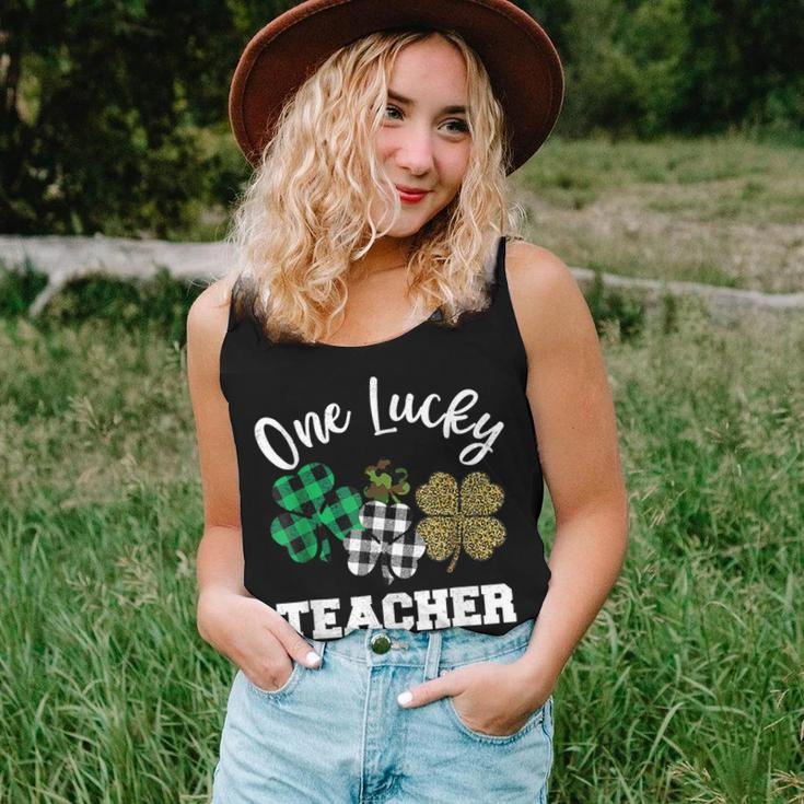 One Lucky Teacher Shamrock Leopard Plaid St Patricks Day Women Tank Top Basic Casual Daily Weekend Graphic Gifts for Her