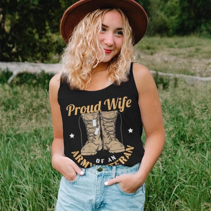 Womens 4Th Of July Celebration Proud Wife Of An Army Veteran Spouse Women Tank Top Basic Casual Daily Weekend Graphic Gifts for Her
