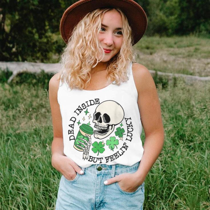 St Patricks Skeleton Coffee Dead Inside But Feelin Lucky Women Tank Top Basic Casual Daily Weekend Graphic Gifts for Her