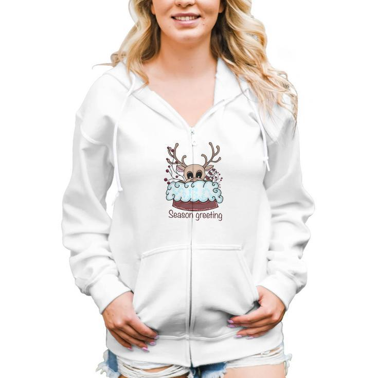 Christmas Cute Reindeer Season Greeting Women Hoodie Casual Graphic Zip Up Hooded Sweatshirt
