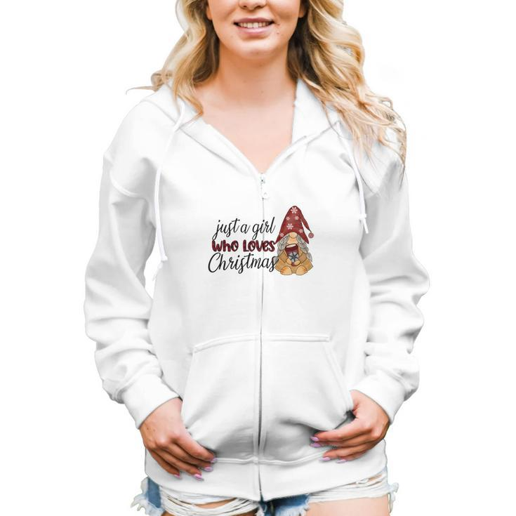 Christmas Gnomes Just A Girl Who Loves Christmas Women Hoodie Casual Graphic Zip Up Hooded Sweatshirt