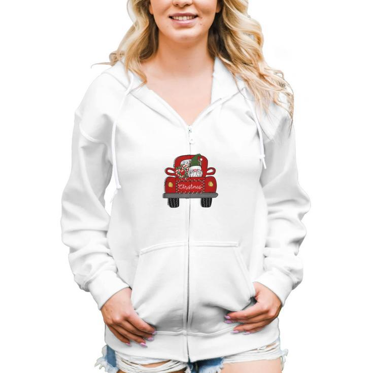 Funny Christmas Gnomes Red Truck Women Hoodie Casual Graphic Zip Up Hooded Sweatshirt