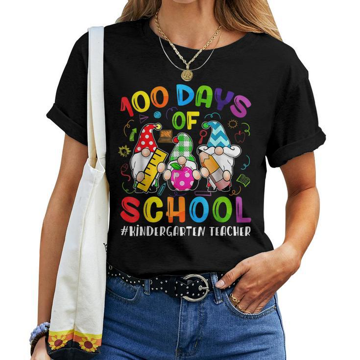100 Days Of School Cute Gnome Kindergarten Teacher Funny Women T-shirt