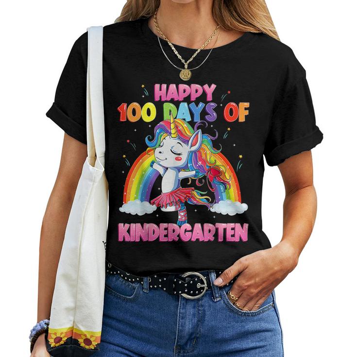 Unicorn Dancing Rainbow 100 Days Of Kindergarten Kids Girls  Women T-shirt Casual Daily Crewneck Short Sleeve Graphic Basic Unisex Tee