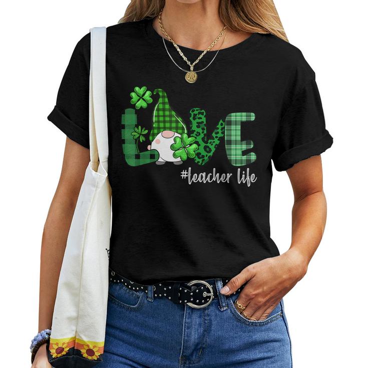 Gnome Teacher St Patricks Day Love Teacher Life Shamrock  Women T-shirt Casual Daily Crewneck Short Sleeve Graphic Basic Unisex Tee