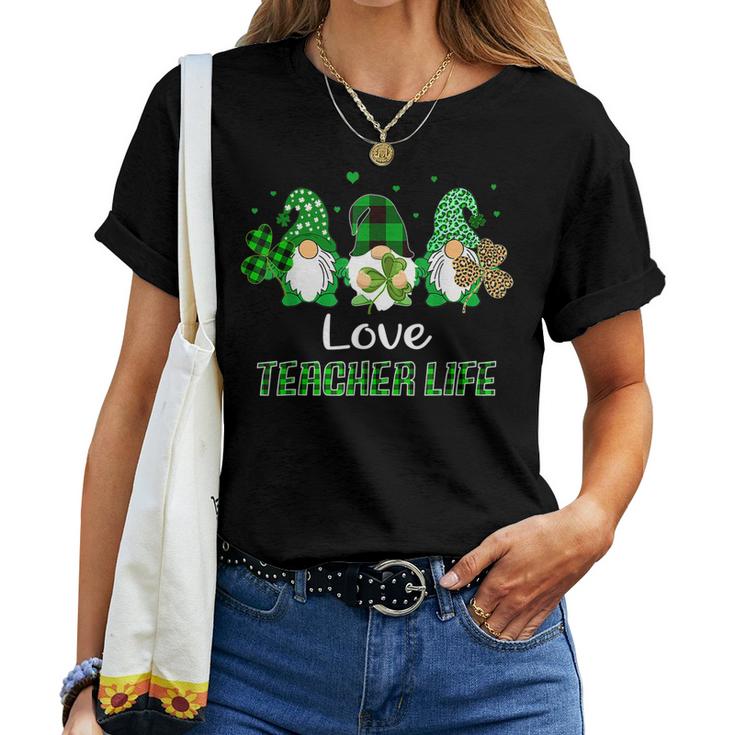 Love Teacher Life Gnome Leopard Shamrock Saint Patricks Day  Women T-shirt Casual Daily Crewneck Short Sleeve Graphic Basic Unisex Tee