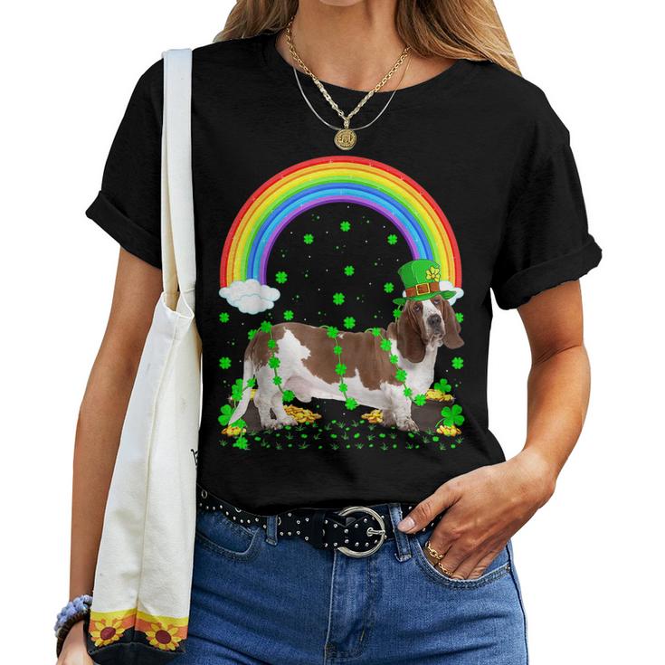 Funny Shamrock Vintage Rainbow Basset Hound St Patricks Day  Women T-shirt Casual Daily Crewneck Short Sleeve Graphic Basic Unisex Tee
