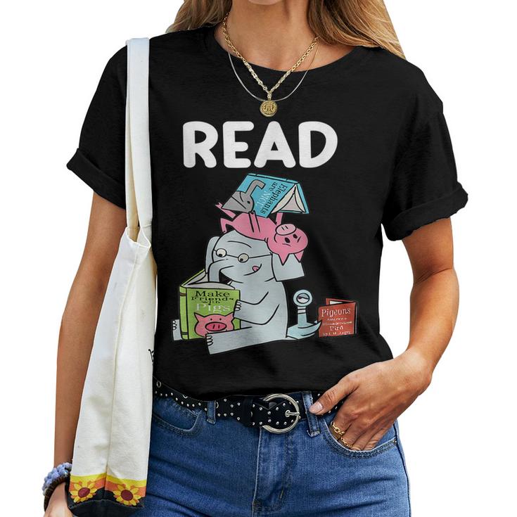 Funny Teacher Library Read Book Club Piggie Elephant Pigeons  V6 Women T-shirt Casual Daily Crewneck Short Sleeve Graphic Basic Unisex Tee