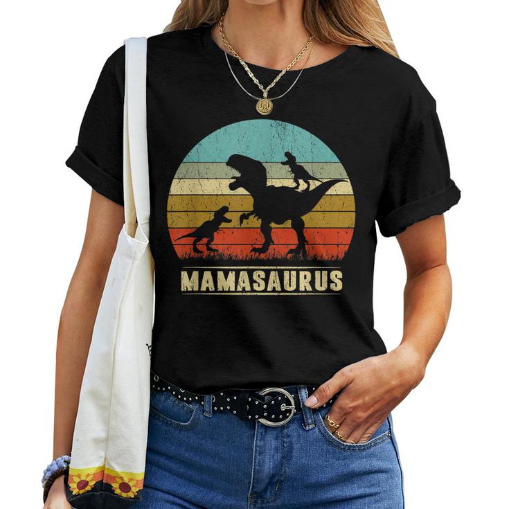 Mama Dinosaur Mamasaurus 2 Two Kids Family Christmas Women T-shirt