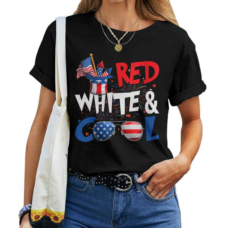 4Th Of July Red White And Cool Sunglasses Usa Flag Women T-shirt