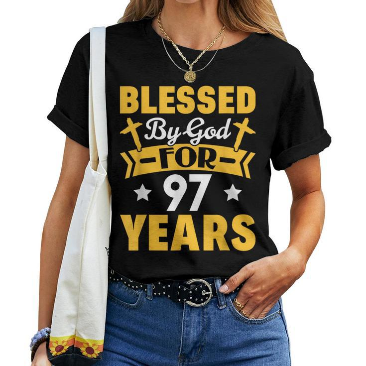 97Th Birthday Man Woman Blessed By God For 97 Years  Women Crewneck Short T-shirt