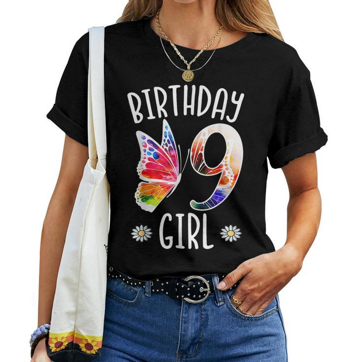 9Th Birthday Girl Butterflies 9 Years Old Girls Butterfly Women T-shirt