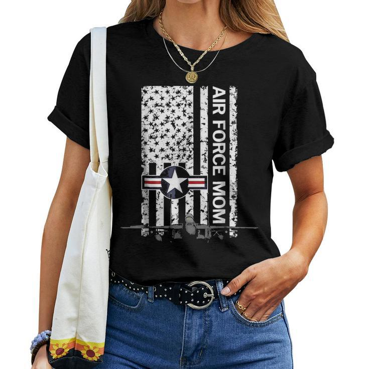 Air Force Mom Flag With F15 Jet Grunge Women T-shirt