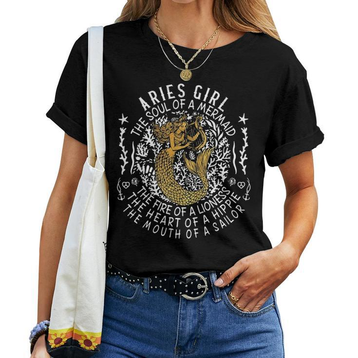 Aries Girl The Soul Of A Mermaid Women Birthday Gift Idea Women T-shirt
