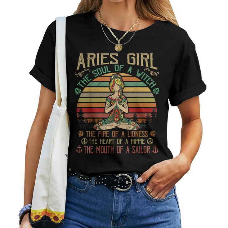 Aries Girl The Soul Of A Witch Birthday Women Love Yoga Women T-shirt