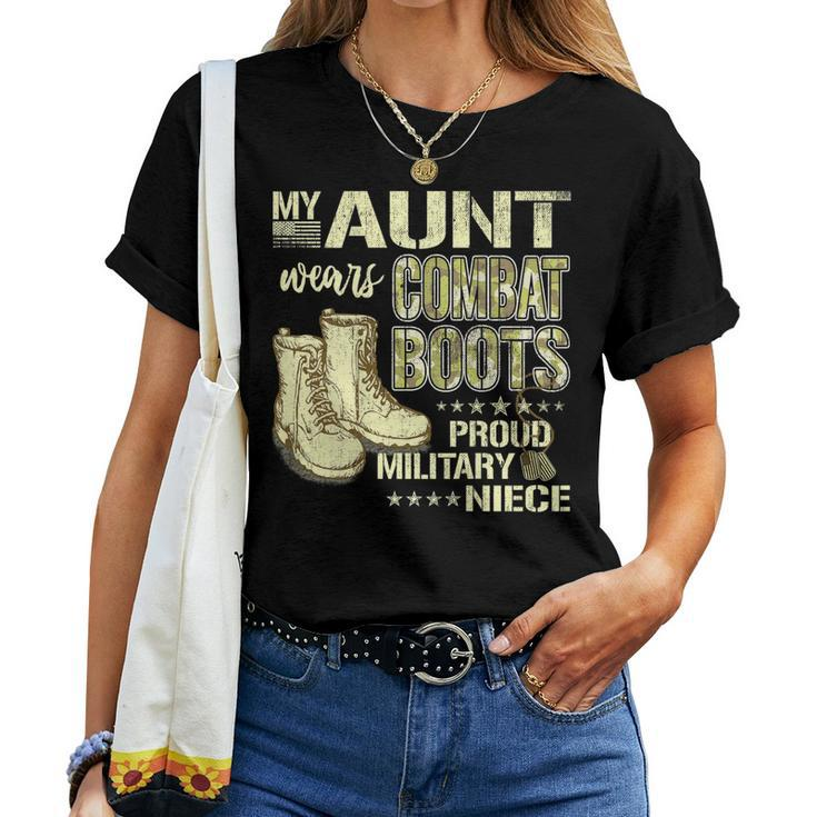 My Aunt Wears Combat Boots Dog Tag Proud Military Niece Gift Women T-shirt