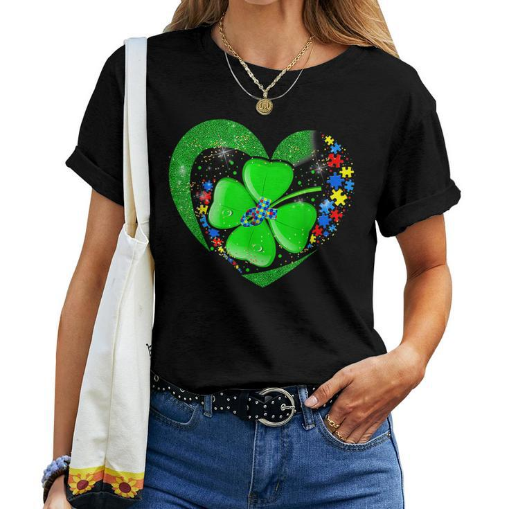 Autism Awareness Clover Shamrock Autism Mom St Patricks Day Women T-shirt