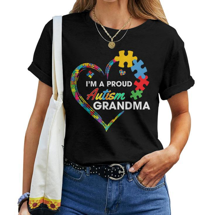 Autism Awareness Im A Proud Grandma Love Puzzle Heart Women T-shirt