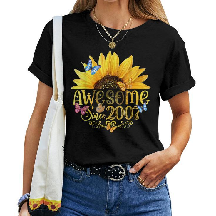 Awesome Since 2007 Sunflower 16Th Birthday Vintage 2007 Women T-shirt