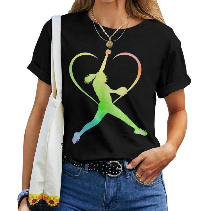 Awesome Softball Softball Rainbow Girls Women T-shirt