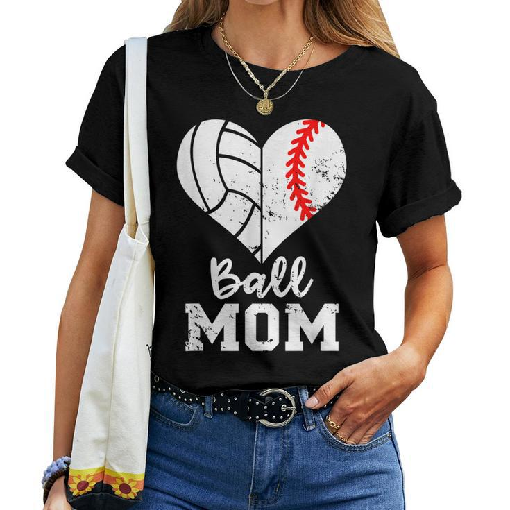 Ball Mom Heart Baseball Volleyball Mom Women T-shirt