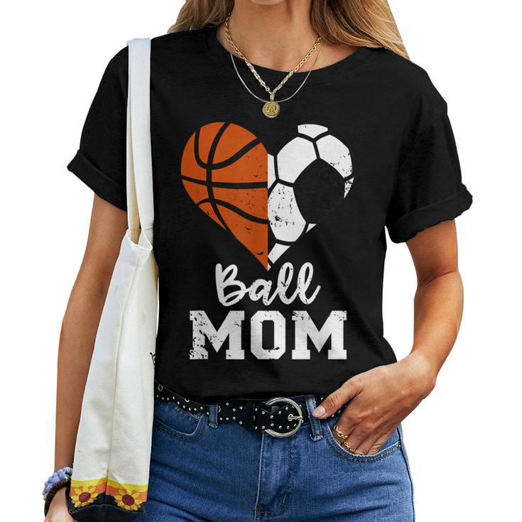 Ball Mom Heart Soccer Basketball Mom Women T-shirt