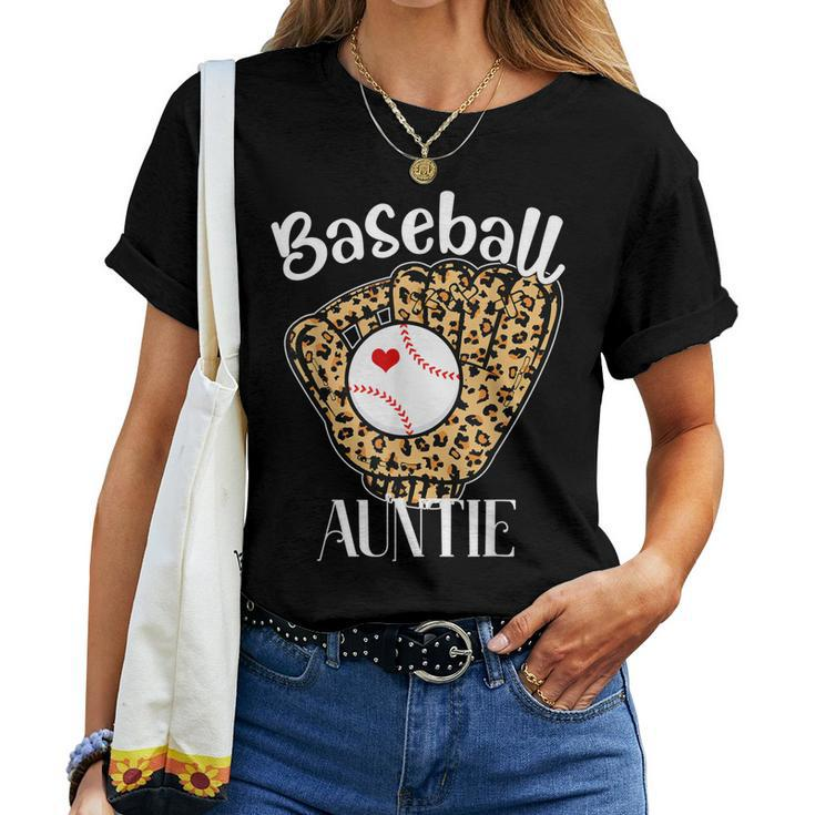 Baseball Auntie Leopard Game Day Baseball Lover Women T-shirt