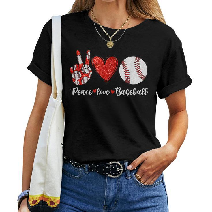 Baseball Mom Leopard Print Peace Love Baseball Women T-shirt