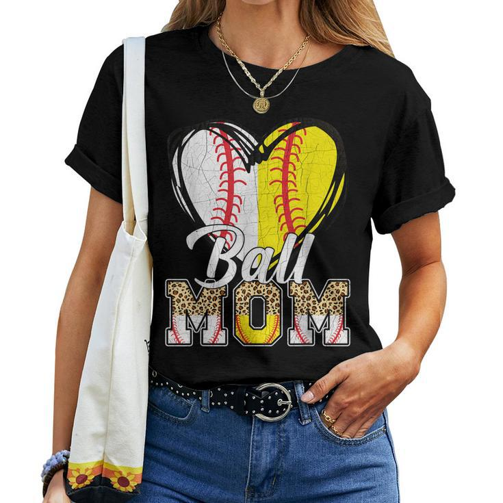 Baseball Softball Vintage Ball Mom Leopard Women Gift Women T-shirt